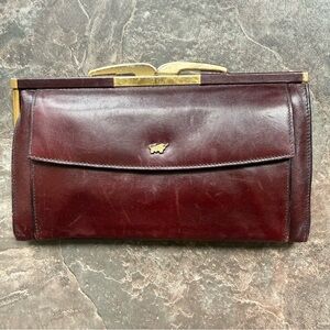 Braun Büffel Vintage Burgundy Leather‎ Clutch Wallet Gold Frame